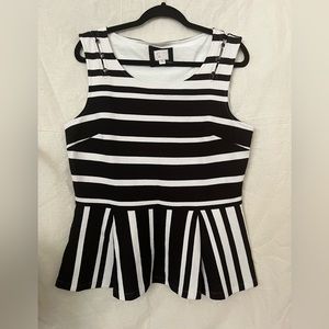 Anthropologie, black and white striped peplum blouse, size XL